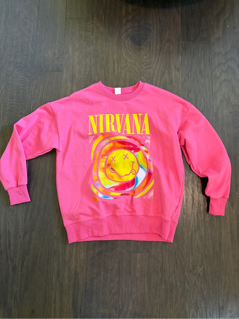 Nirvana Hot Pink Crewneck Sweatshirt with Yellow Graphic